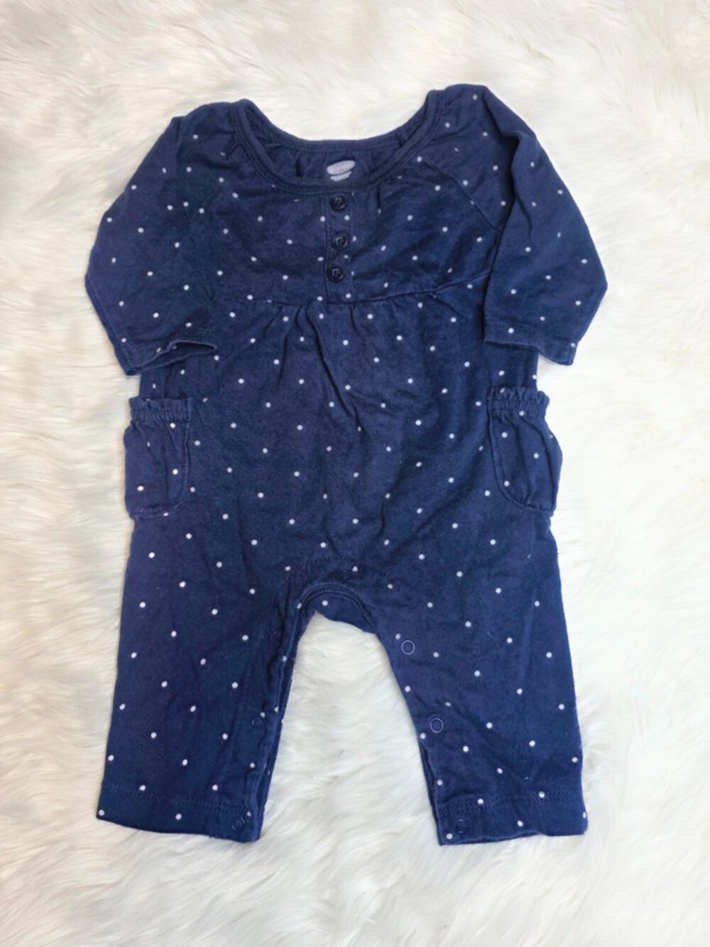 Old Navy Baby Girl Navy Polka Dot Romper 0-3M